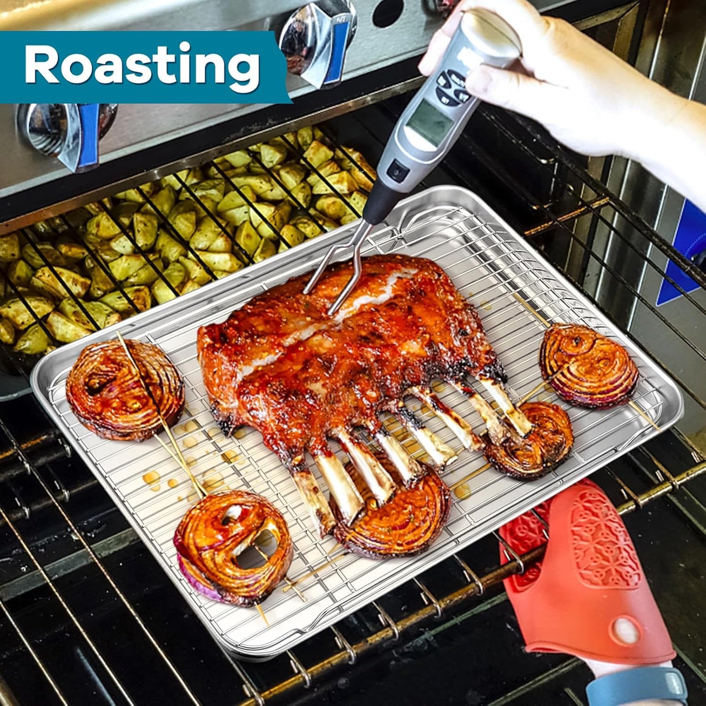 Baking Cooling Rack Set of 3, P&P CHEF Stainless Steel Cooking Roasting Drying Wire Racks, 16.6” x 11.6” Inches to Fit Half Sheet Pan, Non-toxic & Durable, Oven & Dishwasher Safe
