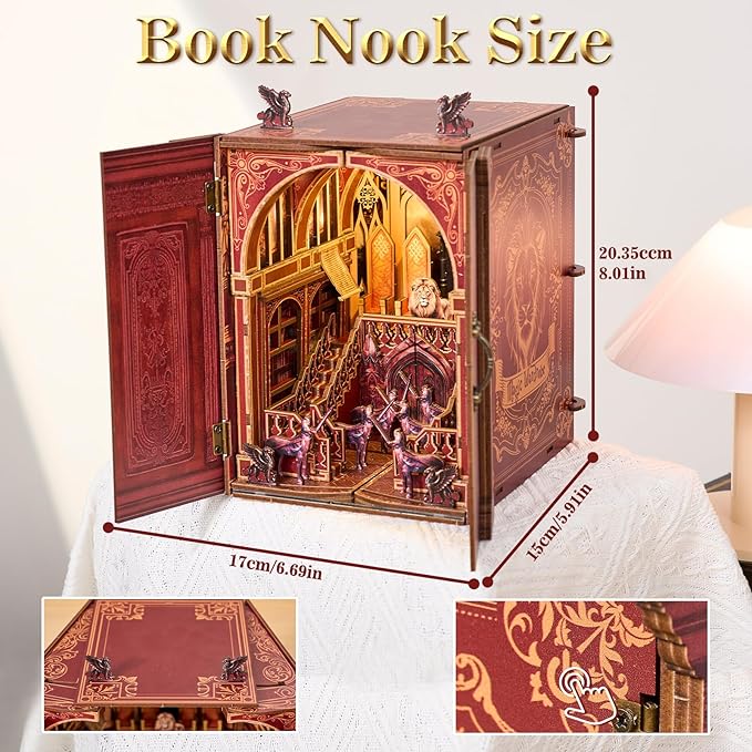 Book Nook Kit, DIY Miniature House Dollhouse Kit 3D Puzzle for Adults | Booknook Bookend Bookshelf Decor Tiny House Model Build with Hidding World, Gifts for Family and Friends
