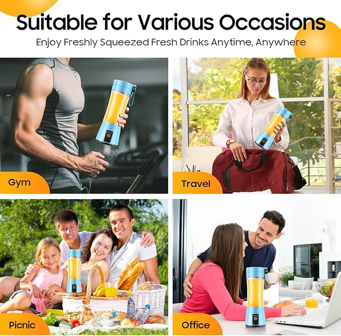 Cordless Personal Size Portable Blender - 380Ml Blender Smoothies and Shakes, BPA Free Traveling Juice Cup with Powerful Blending, Freshly Squeezed in Sports/Travel/Home