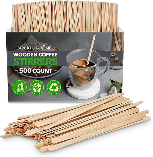 500 Count Wooden Coffee Stir Sticks, Bulk Wood Stirrers for Coffee and Tea, Disposable Drink Stirrers for Hot Drinks, 5 Inch Wooden Coffee Stirrers for Home, No Plastic Stir Sticks