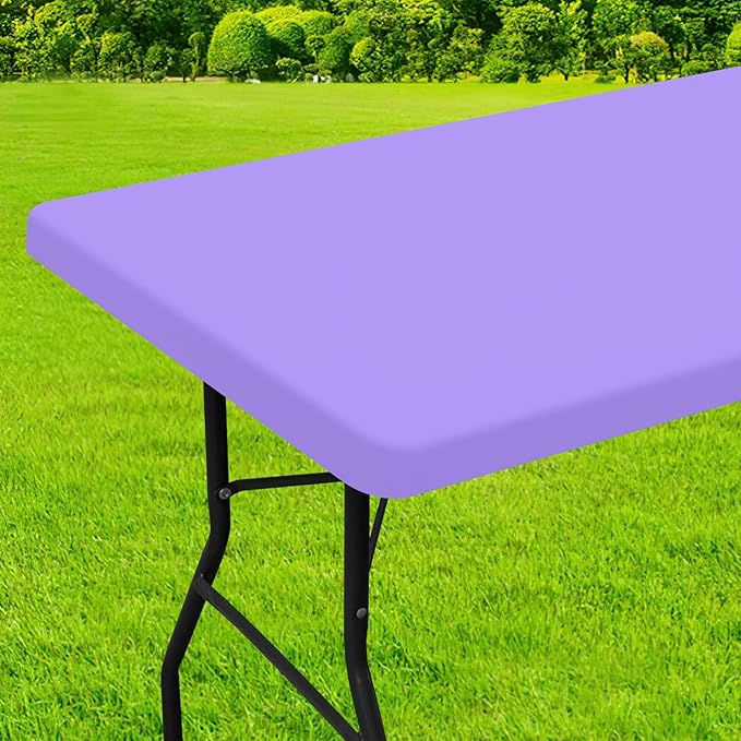 homing Rectangle Table Cloth Cover, Waterproof Polyester Elastic Fitted Tablecloth, Fits for 8 Foot Folding Tables, Washable Table Protector for Picnic, Camping, Outdoor (Lavender, 30" x 96")
