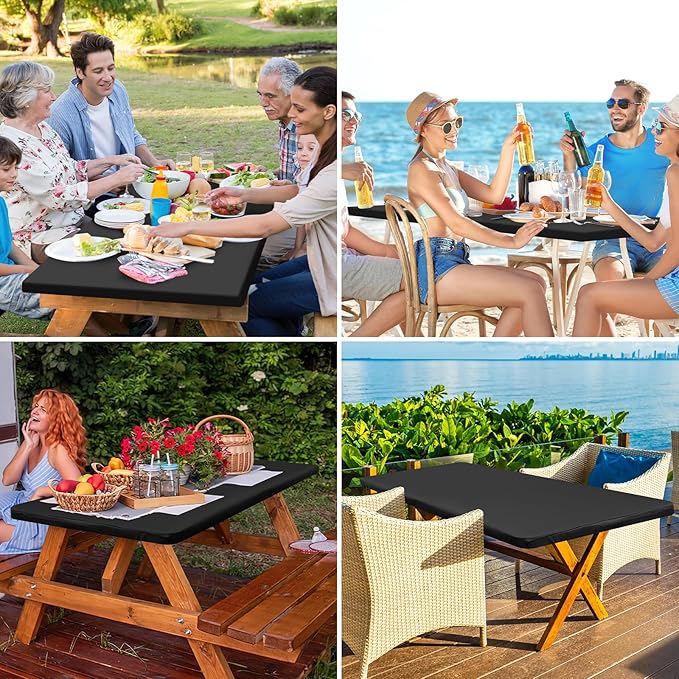homing Rectangle Table Cloth Cover, Waterproof Polyester Elastic Fitted Tablecloth, Fits for 4 Foot Folding Tables, Washable Table Protector for Picnic, Camping, Outdoor (Black, 24" x 48")