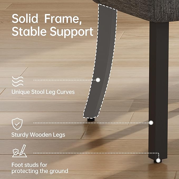 keoni Wooden Dining Chairs Set of 4, Mid Century Modern Upholstered Dining Room Chairs with Black Wood Legs, Fabric Farmhouse Kitchen Chairs with Foot Pegs for Dining Room, Dark Gray
