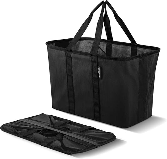CleverMade EcoBasket 30L Collapsible Tote Basket 3 Pack – Reusable Grocery Tote That Stands Upright, Foldable Shopping Basket for Car Trunk Storage, Heavy Duty Utility Bag, 30 lb Capacity - Black