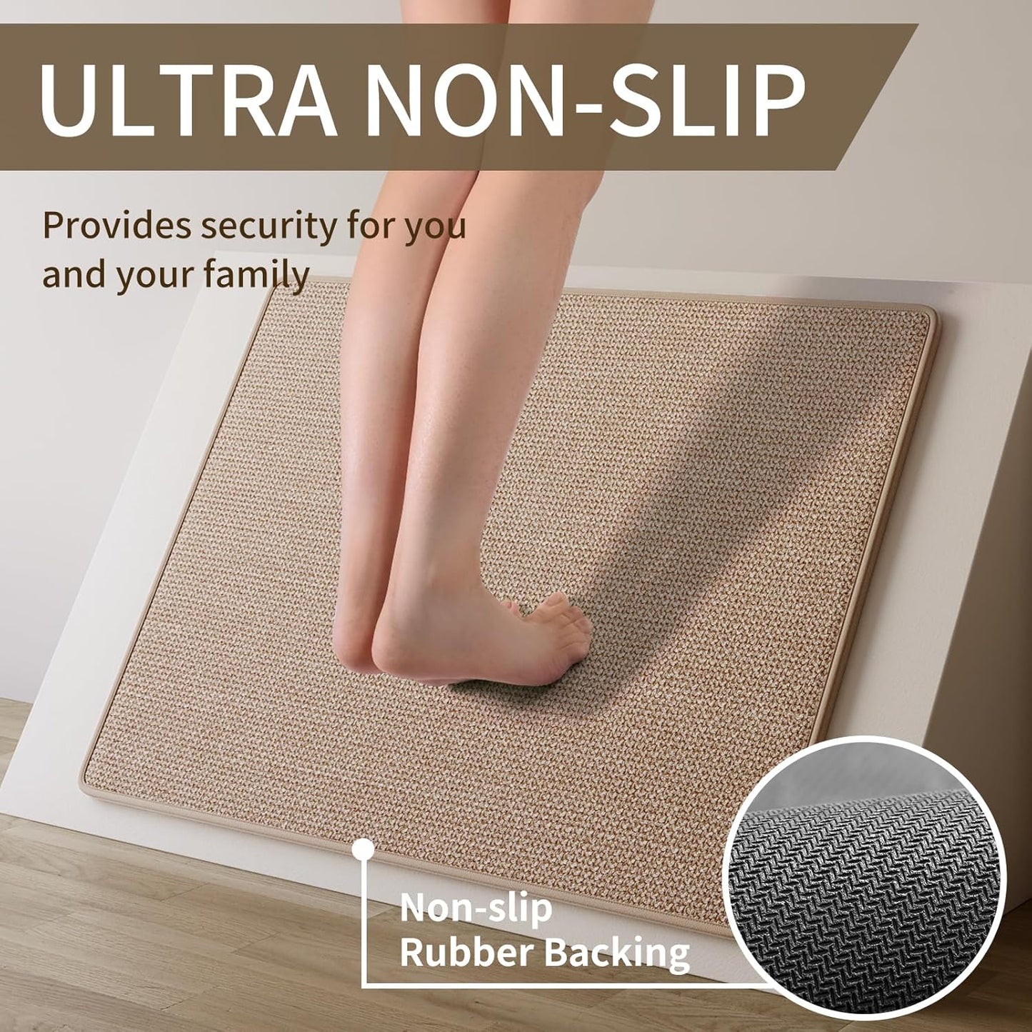 Kitchen mats for Floor Water and Oil Absorbent Runner Rugs for Kitchen, Kitchen Mat in Front of Sink,Non-Slip Kitchen Rugs,Durable Imitation Linen Kitchen Rug Brown 17x30+17x47