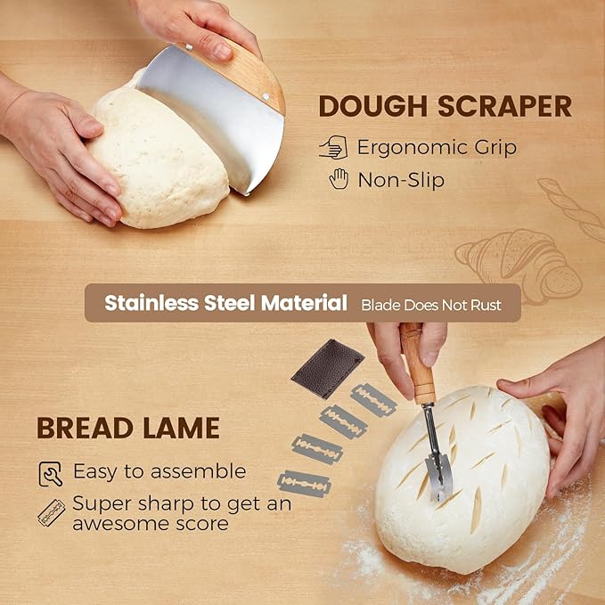 Artisan Sourdough Bread Proofing Baskets Set of 2 – Banneton Basket Kit with 9" Round & 10" Oval, 6 Accessories for Bread Baking