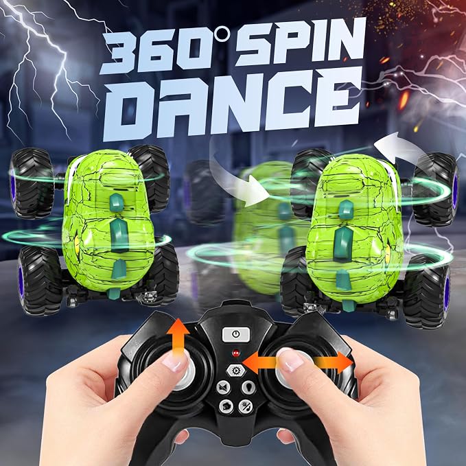 BEZGAR Monster Truck Toys - Remote Control Monster Truck with Spray, Light, Music, Dinosaur Toys for Kids, 1:20 Scale RC Truck with 360° Spins and Drifting, Remote Control Car for Boys 4-7 Green