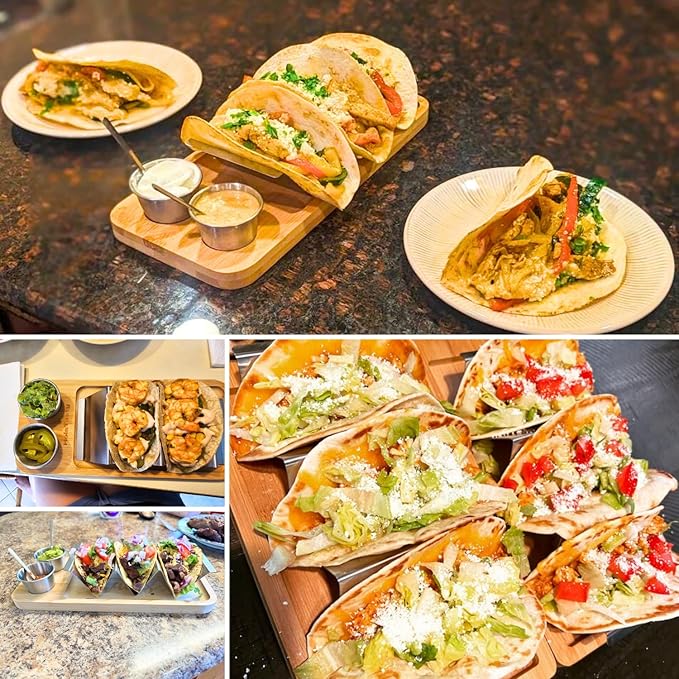 HolaTasty Taco Holder Kit - 2 Pack (Value Pack), 3-in-1 Taco Set of 2-6 Slots, Fancy Taco Presentation Rack Plate for Taco Tuesday Bar Party, Gifts for Taco Lover Cinco De Mayo Events - Rose Gold