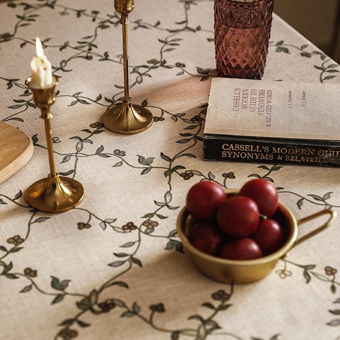 patdrea Designer Linen French Small Tablecloth for Rectangle Table,Fall Country Breathable Floral Tablecloths,Table Cover for Kitchen Dining,Tea Party,Christmas,Thanksgiving,55"x71"-Oliveirad