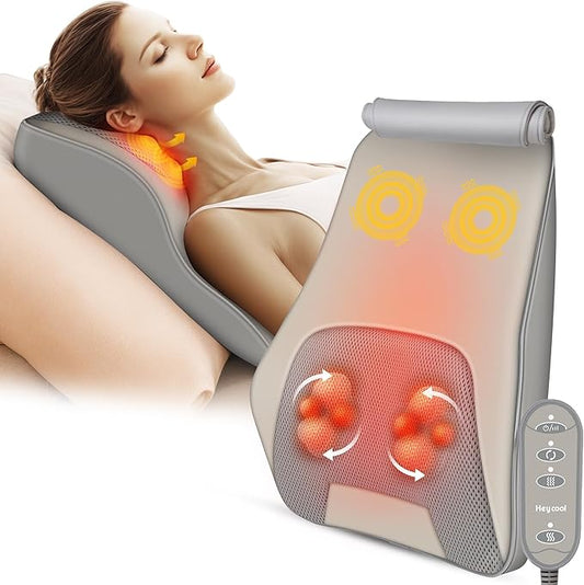 Back Massager for Pain Relief Deep Tissue, Shiatsu Back and Neck Massager with Soothing Heat, Vibration Kneading Massage Pillow for Neck Shoulder, Gifts for Women Mom