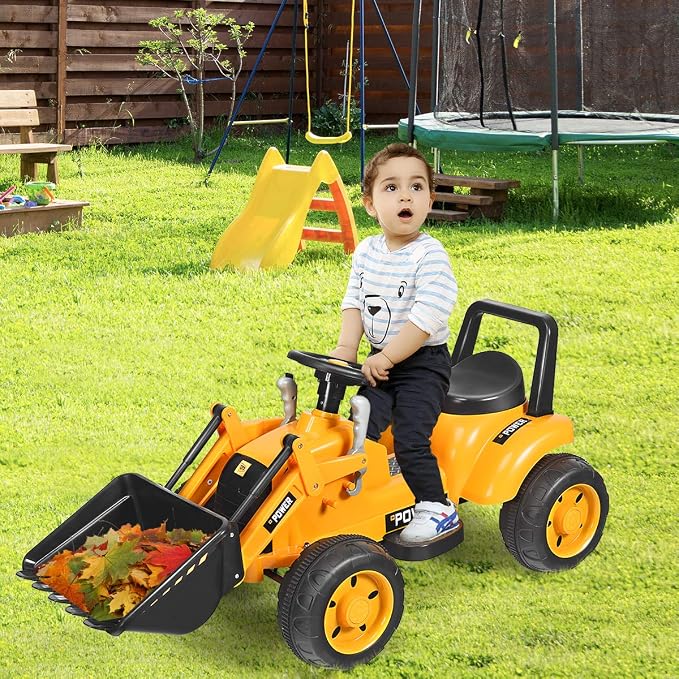 Costzon Ride on Car, Excavator Toy w/Front Loader, Horn, Forward/Backward, Controllable Digging Bucket, Digger, 6V Battery Powered Electric Vehicle Construction Tractor, Electric Car for Kids
