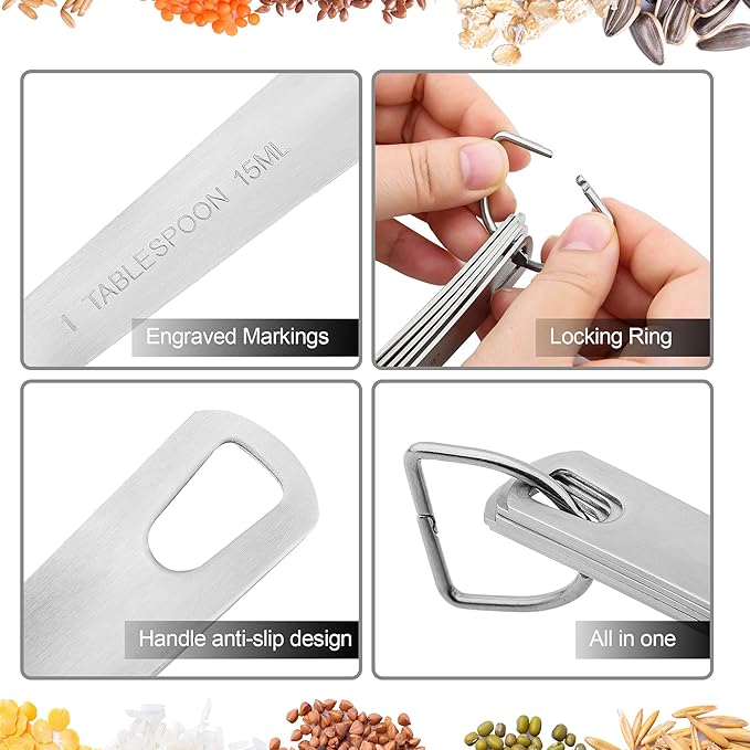 Measuring Cups and Spoons Set, 18/8 Stainless Steel 8 Measuring Cups and 9 Measuring Spoons with Leveler and Measurement Enquivalents, Kitchen and Baking Measure Cups Spoons Set of 19