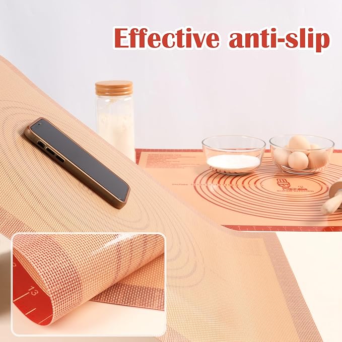 Extra Thick Silicone Pastry Mat Large for NonStick Baking Mat with Measurement，For Kneading,Fondant/Counter Pad, Dough Rolling, Silicon Cookie Sheet, Pie Crust Bake (16×20, Red)