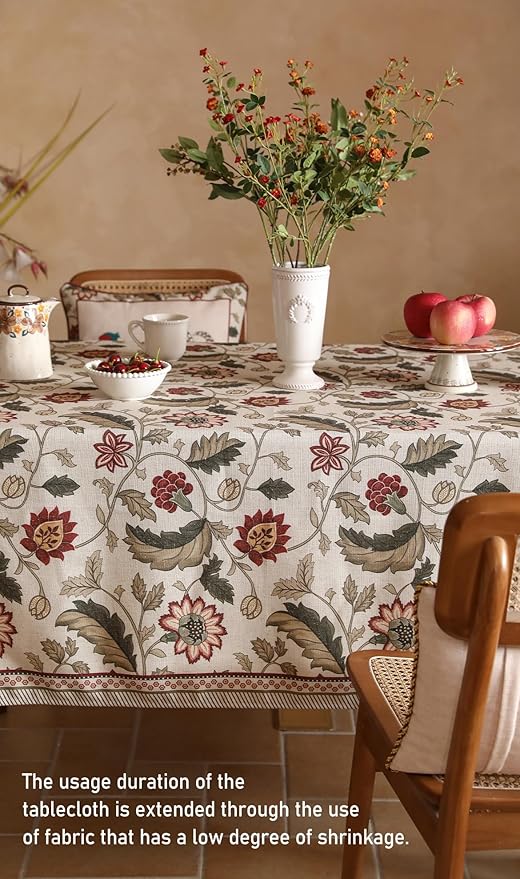 ISAENNE Designer Provence Floral Extra Long Tablecloth Rectangle,Linen Colorful Washable Indoor Table Cloth,Durable Decor Tablecloths for Dining Thanksgiving Kitchen Christmas,63"*110"-Ratina