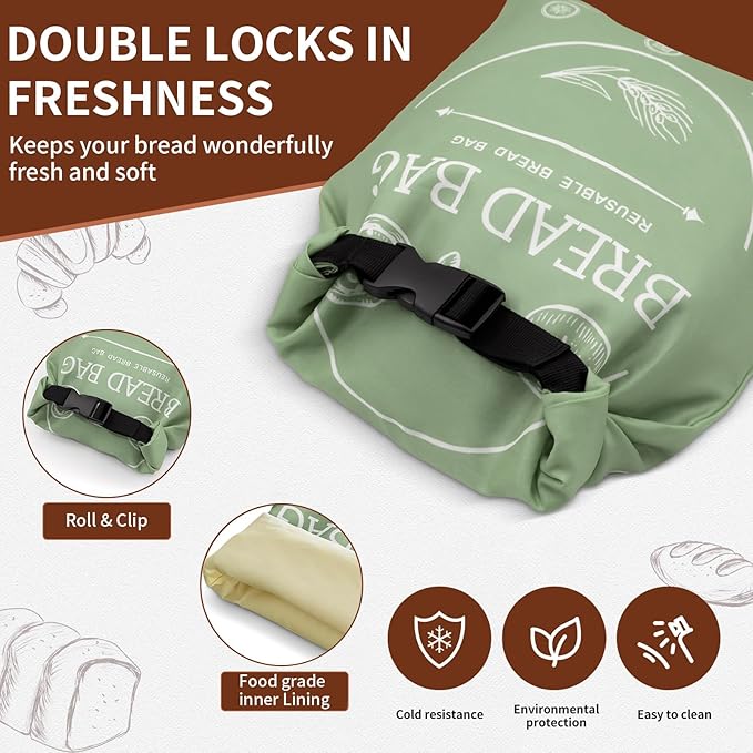 2 Pack Beeswax Bread Bags for Homemade, Reusable Bread Bag for Sourdough, XL-Reusable Waxed Linen Food Storage Bag to Keep Sourdough Fresh, Freezer-Safe, Eco-Friendly (Khai& Green)