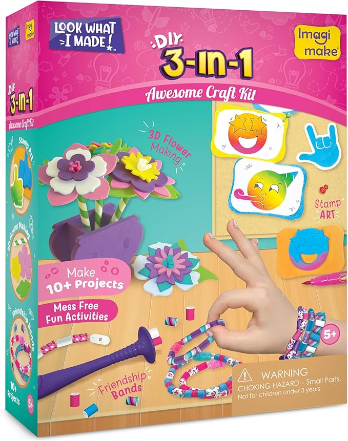 Imagimake Craft Kit - Arts and Crafts for Kids Ages 5+ - Air Dry Clay, Paper Quilling, Stamp Art - 3-in-1 Arts and Crafts Kit - Gifts for 5, 6, 7, 8 Year Olds