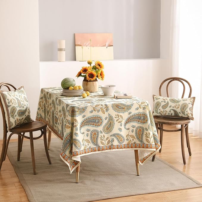 patdrea Designer Vintage French Long Rectangle Table Cloth,Italian Floral Wrinkle Free Farmhouse Tablecloth,Decor Table Cover for Kitchen Dining,Christmas,Tea Party,Thanksgiving,63"x94"-Lysaniya