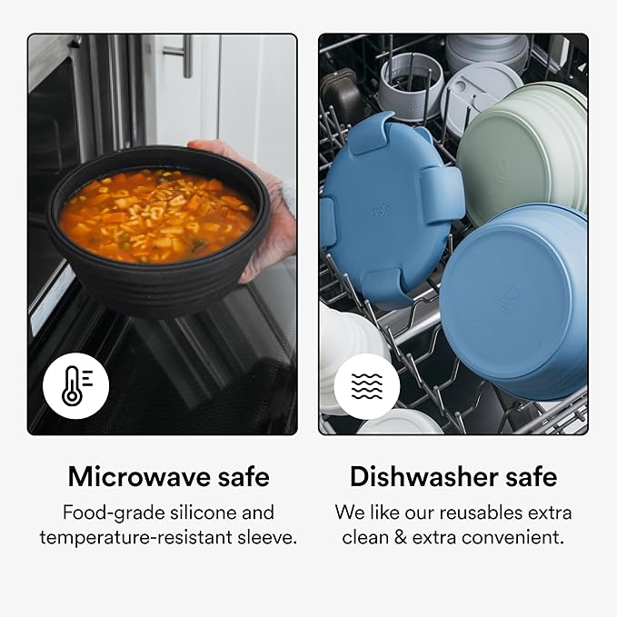 STOJO Collapsible Bowl 5 Set - Sage, 36oz - Reusable Silicone Bowl for Hot and Cold Food - Perfect for Travel, Meal Prep, To-Go Lunch, Camping & Hiking - Microwave & Dishwasher Safe