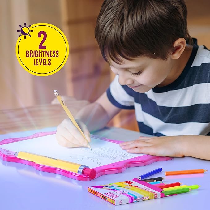 Dan&Darci Light Up Tracing Pad for Kids - Arts & Crafts Writing Drawing Tracer Board, Craft Kit for Girls & Boys Ages 6-12 - Birthday Toys Gifts Ideas for Girl or Boy 6+ Year Old Gift Toy - 6 7 8 9 10