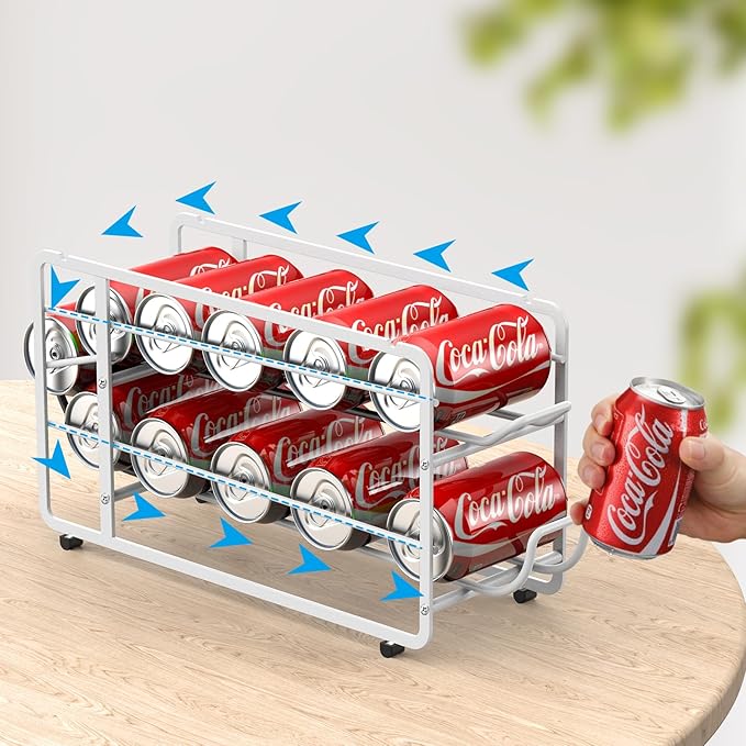 Canyave Soda Can Organizer Storage Rack, 2 Pack Stackable Beverage Soda Can Dispenser Organizer Holder for Refrigerator, Cabinet, Pantry (White)