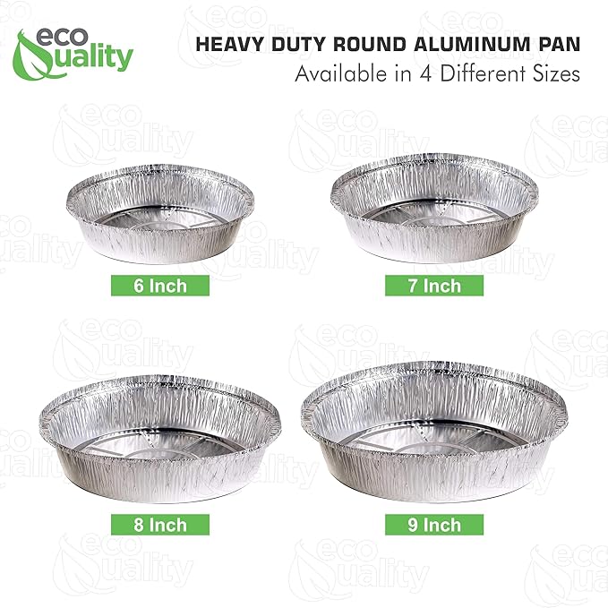 EcoQuality (200 Pack - 9 Inch Disposable Round Aluminum Foil Take-Out Pans - Disposable Tin Containers, Perfect for Baking, Cooking, Catering, Parties, Restaurants (No Lids)