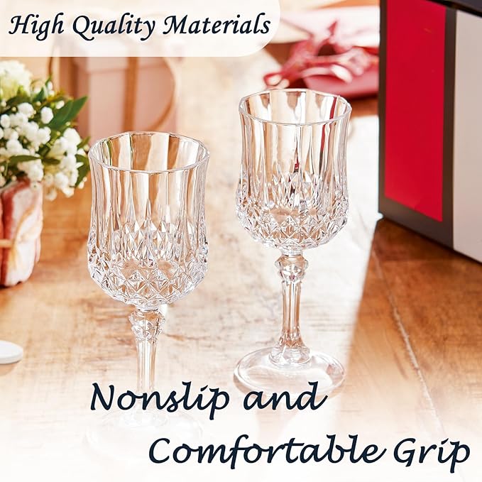 Plastic Wine Glasses, Plastic Goblets Vintage Style Cordial Unbreakable Drinking Glasses, Reusable Drinkware for Wedding Reception, Grand Event Party Supplies,Mother's Day(24, Transparent)