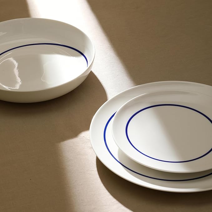 Stone Lain Luna 12-Piece Porcelain Dinnerware Set, Plates and Bowls Set, Dish Set for 4, Blue