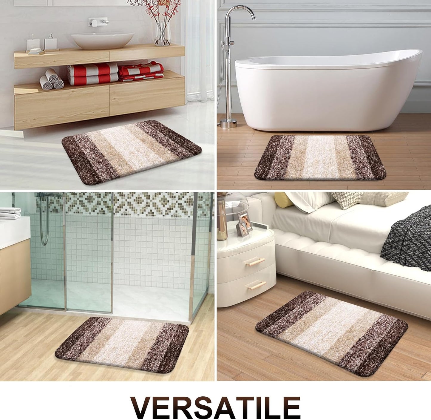 OLANLY Bathroom Rug Mat 59x35, Extra Soft and Absorbent Microfiber Bath Rugs, Non-Slip Plush Shaggy Bath Carpet, Machine Wash Dry, Bath Mats for Bathroom Floor, Tub and Shower, Brown