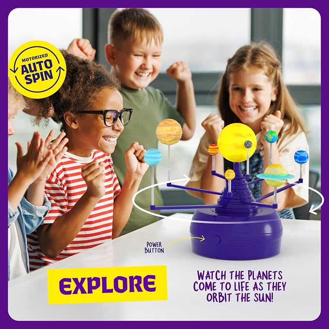 Dan&Darci 360° Orbiting Solar System for Kids - Paint & Build Model Kit - Arts and Crafts for Kid Ages 8-12, 4-6, 4-8, 6-8 - Space Toys 8-10 - Science Astronomy Gifts - Painting Craft Kits for Boys