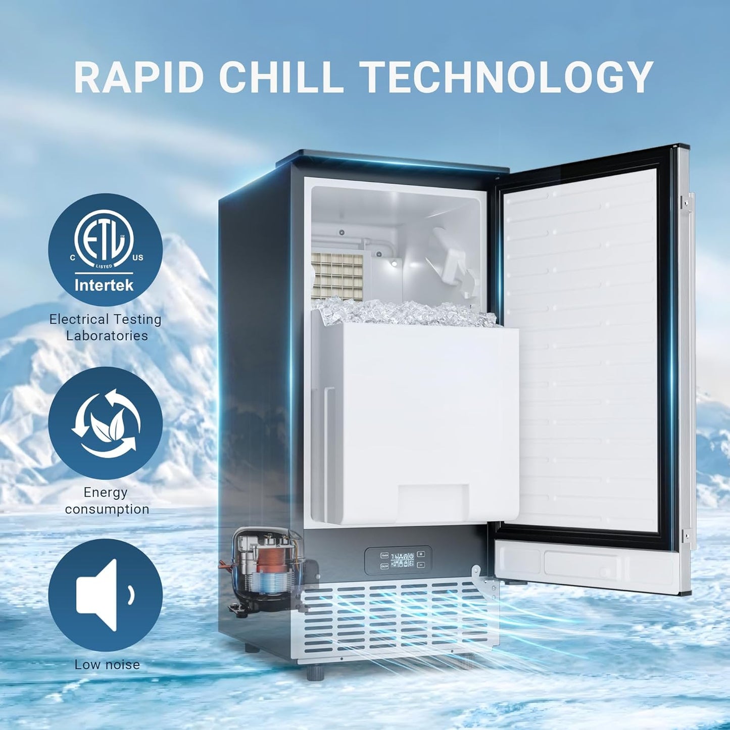 Commercial Under Counter Ice Maker Machine with Drain Pump, 80Lbs/Day with 24lbs Storage, Auto-Cleaning, 24H Timer, Built-in Freestanding Ice Maker for Home/Commercial & Home Use. (Steel)