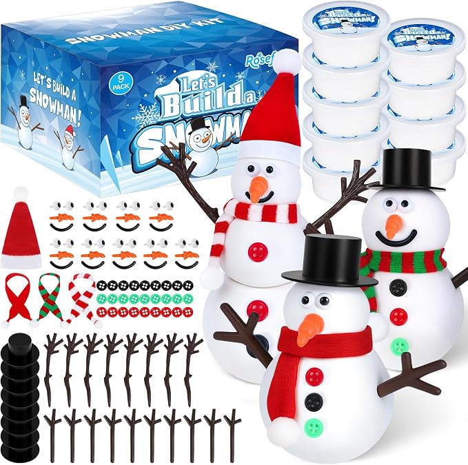 RoseFog 9 Pack Christmas Crafts, DIY Christmas Snowman Clay for Kids, Build Your Snowman Craft Kit, Modeling Clay Snow Man Making Game, Xmas Crafts Presents Winter Christmas Stocking Stuffers