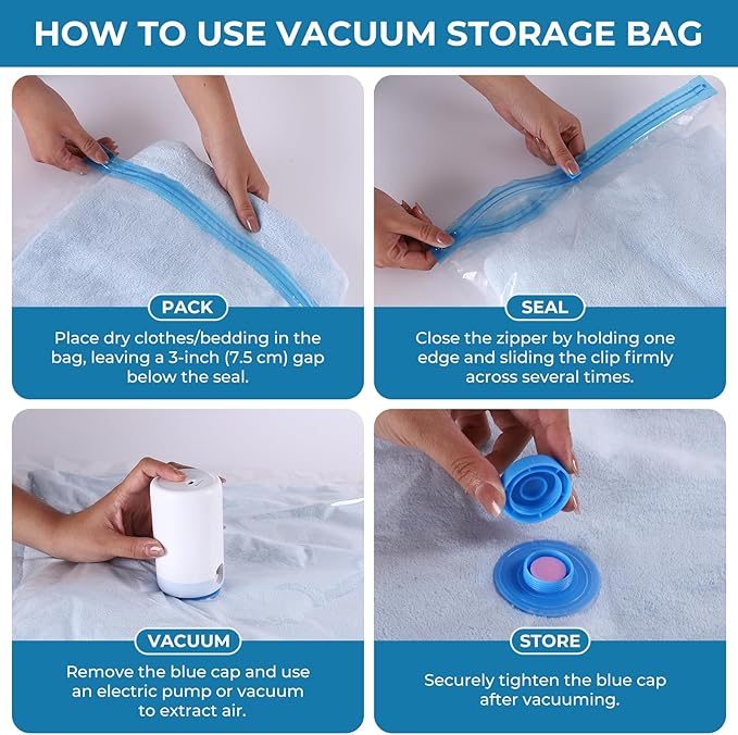 Vacuum Bags for Travel with Portable Electric Pump,12 Pack Vacuum Seal Bags for Luggage and Suitcase Compression, Space Saver Vacuum Storage Bags for Clothes and Clothing Travel