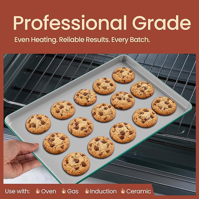 Bakken 8-Piece Stackable Bakeware Set - Ceramic Non-Stick Coating, Baking Sheets, Assorted Baking Pans, PTFE, PFOA & PFOS Free - Healthy Baking, Ergonomic Handles, Cooling Rack, Non-Toxic, Oven-Safe