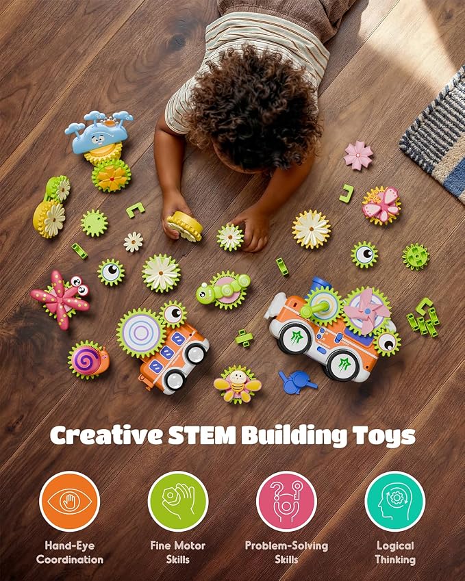LIGHTDESIRE Toddler Toys Montessori Musical Train Set Gear Building Toys | Creative STEM Toys for 3-6 Years,Electric Rotating Gear Learning Toys with Lights,Birthday Gifts for Toddler Boy Girl,Deluxe