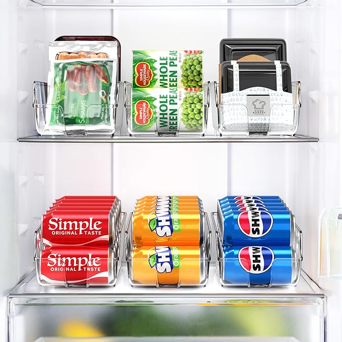 Simple Houseware Soda Can Organizer and Dispenser for Refrigerator / Pantry, Clear, Set of 2