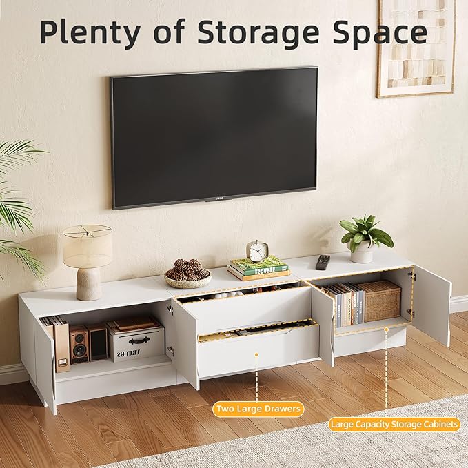 94.5" Wide Modern TV Stands for Living Room, Entertainment Center with Storage Cabinets and Drawers,Wooden TV Console with Groove Handle,Media Console for Bedroom,Dining Room,White