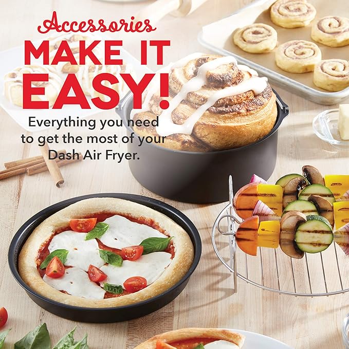 DASH Tasti-CrispTM Digital Air Fryer with AirCrisp Technology, Custom Presets, Temperature Control, and Auto Shut Off Feature, 2.6 Quart - Aqua + Dash 6-Piece Air Fryer Accessory Kit, 2 Quart, Compact