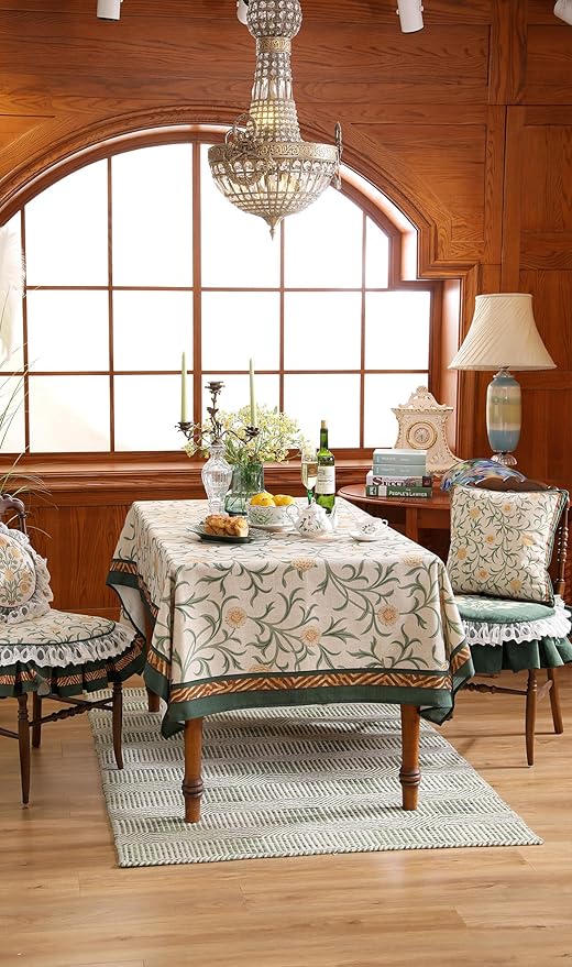 patdrea Designer Floral Linen Table Cloth for Sqaure Table,Vintage French Tablecloth,Small Colorful Decoration Cover for Kitchen Dining,Christmas,Tea Party,Thanksgiving,55"x55"-Littledaisy