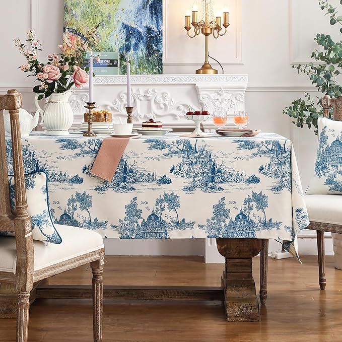 patdrea Designer Vintage Cyan Tablecloth for Rectangle Table,Linen Ancient Castle and Manor Pattern Tablecloths,Table Cover Decor for Kitchen Dining Christmas,Thanksgiving,55"x79"-Lucerne a