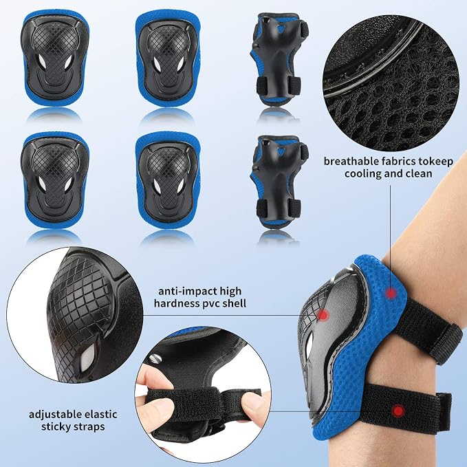Kids Bike Skateboard Helmet Pad Set,Toddler Cyling Protective Gear Knee & Elbow Pads Wrist Guards for 5-8-10-12-14-16 Years Girls Boys Bicycle Scooter Roller Skate Inline Skating Rollerblading