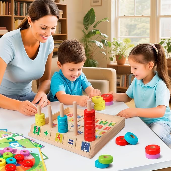 Lydaz Toddler Montessori Math Toys, Wooden Math Manipulatives with Counting Number Blocks, Preschool Kindergarten Learning Activities, Educational Math Toy for Kids 2-5, Christmas Stacking Puzzle Toy