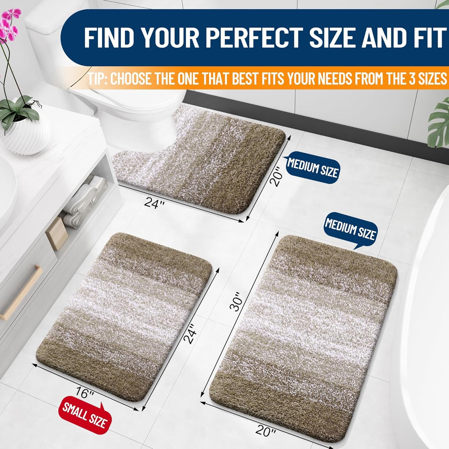 OLANLY Luxury Toilet Rugs U-Shaped 24x20, Extra Soft and Absorbent Microfiber Bathroom Rugs, Non-Slip Plush Shaggy Bath Mat, Machine Wash Dry, Contour Bathroom Mats for Toilet Base, Coffee