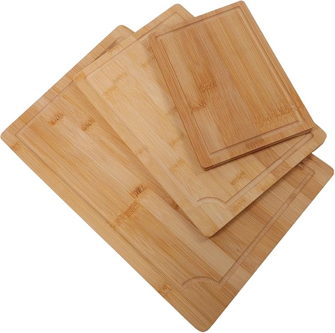 Dpofirs Cutting Board Set With Inner Handles And Grooves | Three Piece Wood Chopping Boards Smooth Surface For Cleaver And Kitchen Prep