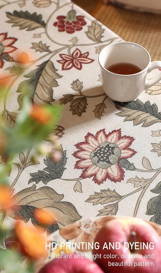 ISAENNE Designer Provence Floral Table Cloth for Rectangle Table,Linen Colorful Washable Indoor Tablecloth,Durable Decor Tablecloths for Dining Thanksgiving Kitchen Christmas,55"*79"-Ratina