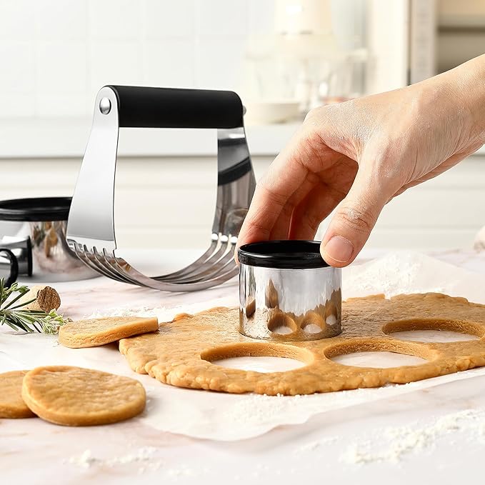Spring Chef Multifunctional 1 Tablespoon Small Cookie Scoop, #60 & Large Dough Blender & Biscuit Cutter Set - 2 Product Bundle - Black