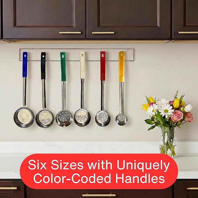 6 Ounce Slotted Stainless Steel Portion Control Ladle Spoon for Measuring and Serving; Commercial Grade Serving Scoops [Pack of 12]
