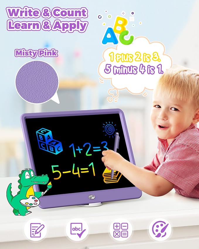 KOKODI 15 Inch LCD Writing Tablet with Anti-Lost Stylus, Erasable Doodle Board Colorful Toddler Drawing Pad, Car Travel School Games Toys for 3 4 5 6 7 8 Kids, Birthday Gift for Girls Boys Purple