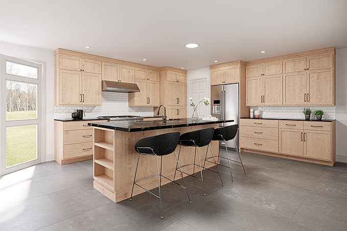 Quicklock RTA (Ready-to-Assemble) 42" Tall Wall Kitchen Cabinets - Shaker Style | 100% Hardwood | Made in America | Soft Close Hardware (Raw Maple, 12" D x 36" W x 24" H)