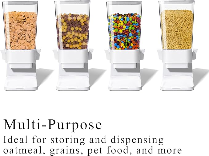 Cereal Dispenser Countertop, 5L Cereal Containers Storage Dispenser for Pantry, Large Dry Food Cereal Dispenser, Not Easy to Crush Cereal, Can Hold Oatmeal, Snack, Grain, Pet Food (White, 2Pc)