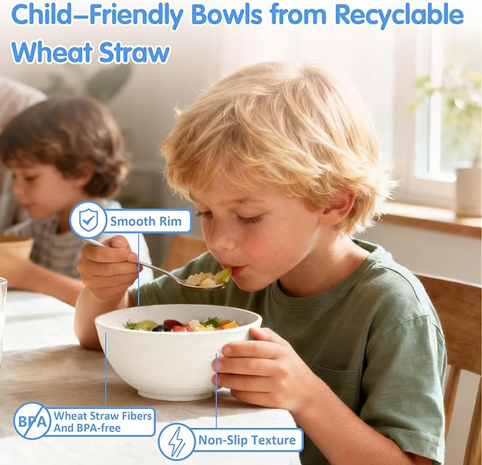 Quatish 16 PCS Unbreakable Cereal Bowls,Dishwasher & Microwave Safe Wheat Straw Bowls, Easy-to-Clean Lightweight Snack & Soup Bowl,Multi-Color Portable for Picnics Plastic Bowls Set, Brown